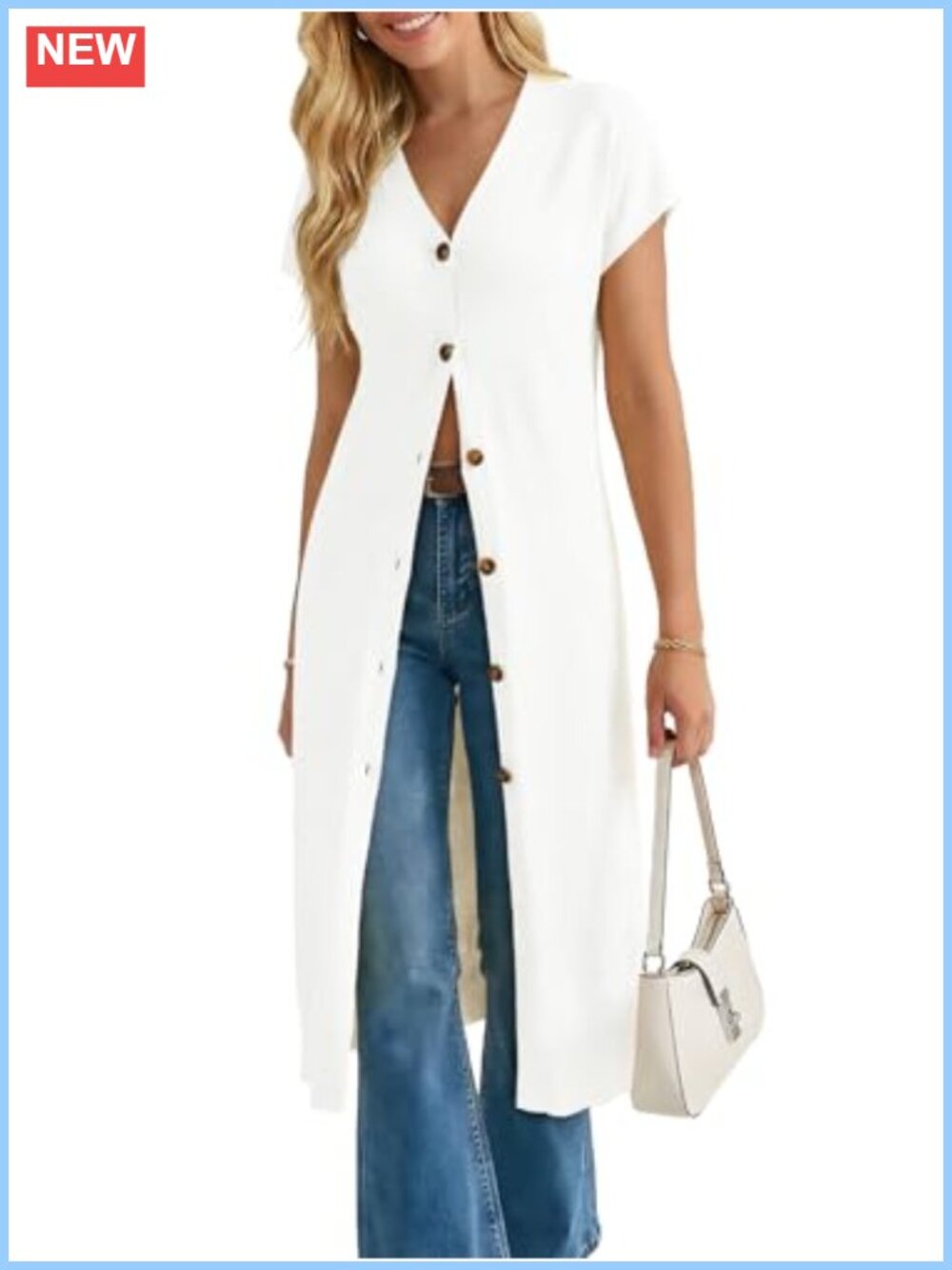 Lightweight Short Sleeve Button V Neck Midi Cardigan Sweater Dress